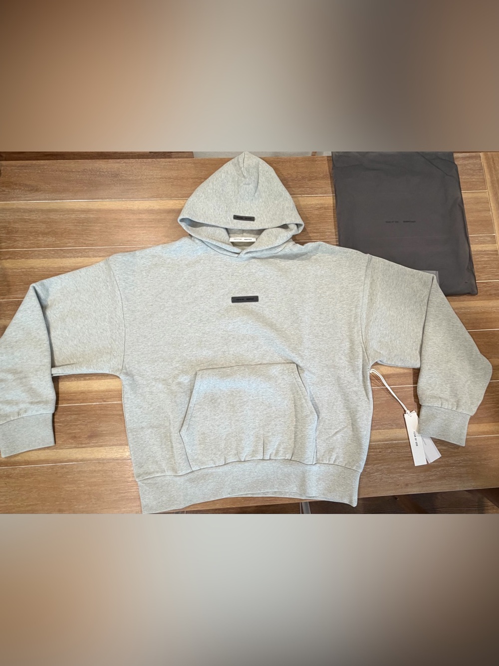 Fear of God Essentials Hoodie SS25 Heather Stone Size Large (NEW WITH TAGS+BAG)
